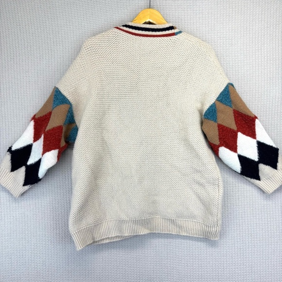 Vtg Handmade Wool Knit Cardigan Sweater Women Med Multi-Color Argyle Preppy 70’s - Picture 5 of 7